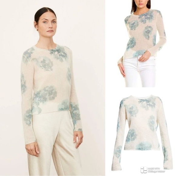 Vince Sweaters - Vince Dahlia Alpaca & Mohair Floral Print Sweater in Cream and Blue